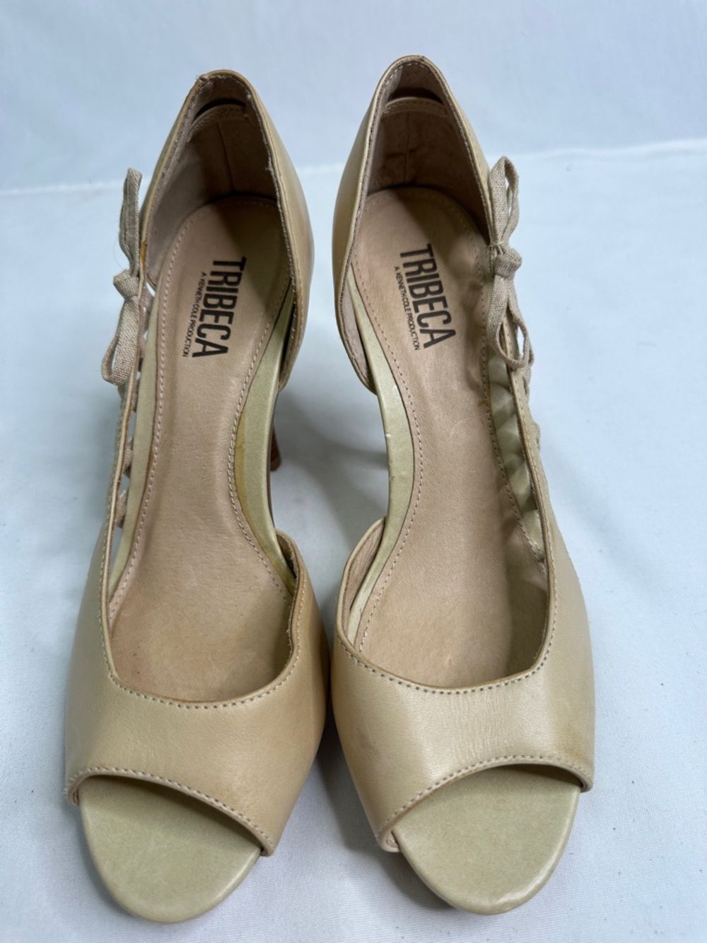 Kenneth Cole Nude Peep-Toe Lace-Up Heels